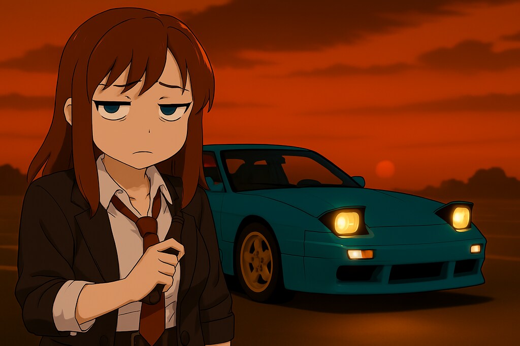 180SXと茶髪の少女