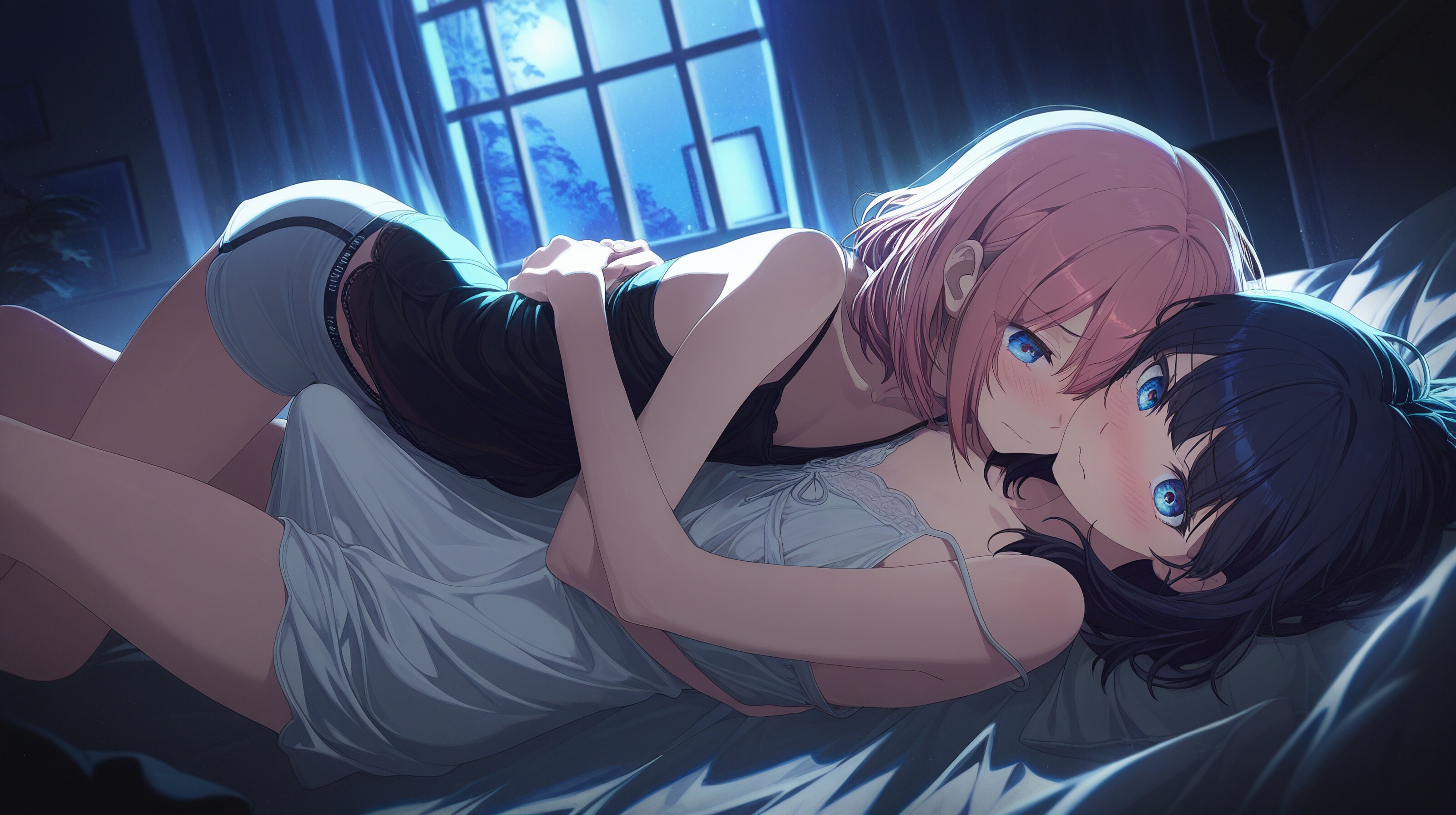 添い寝する男の娘二人