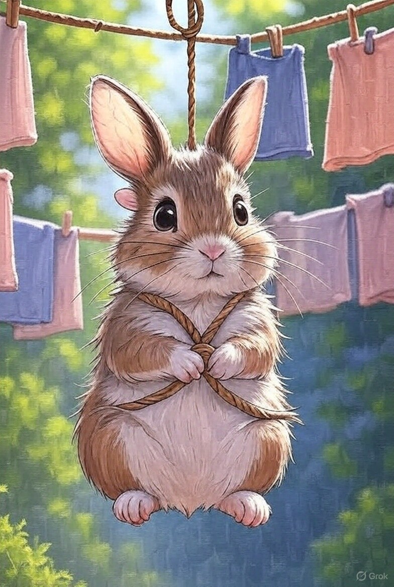 洗濯物ごっこをして洗濯物たちが働く職場は干されて命に係る過酷な環境だったという事に気が付いた系ウサギ | の人気AIイラスト・グラビア