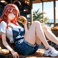 海辺のバーガー店、中野五月が無防備にかぶりつく昼下がり 5枚目