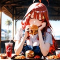 海辺のバーガー店、中野五月が無防備にかぶりつく昼下がり 3枚目