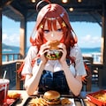 海辺のバーガー店、中野五月が無防備にかぶりつく昼下がり 2枚目