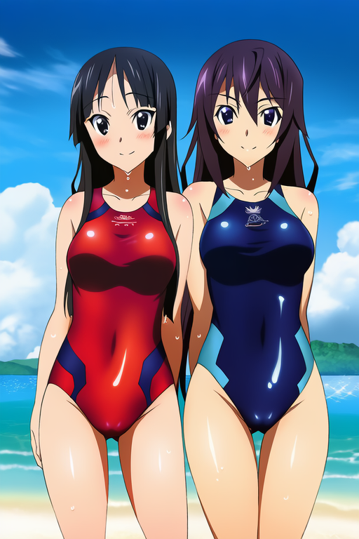 秋山澪と篠ノ之箒の競泳水着姿