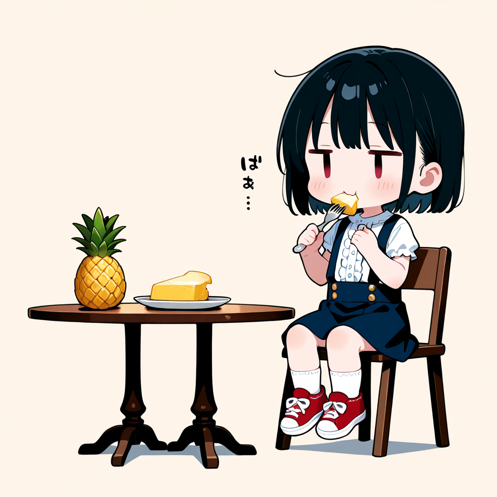 パイナップルを食べる