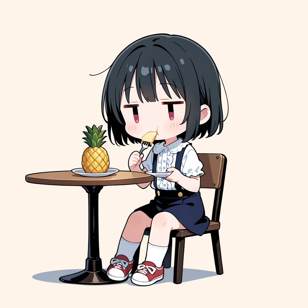 パイナップルを食べる