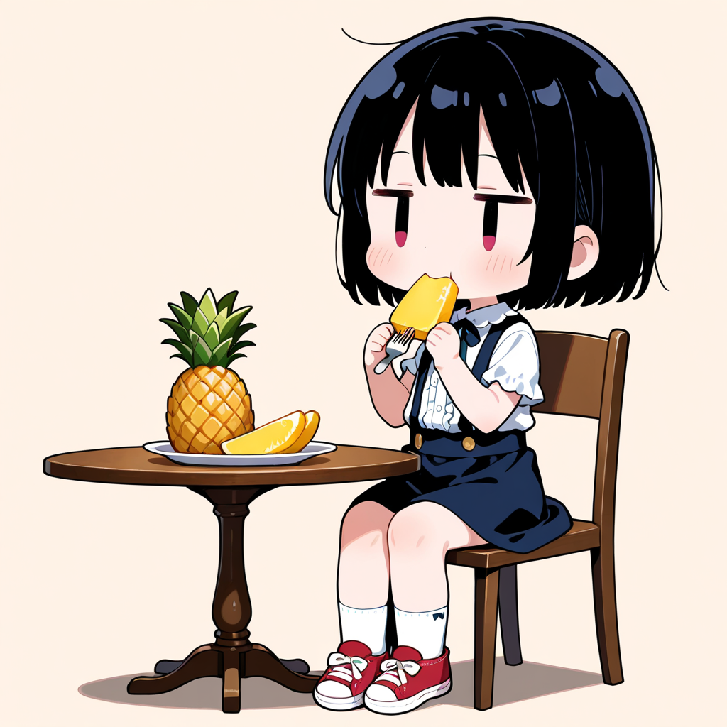 パイナップルを食べる