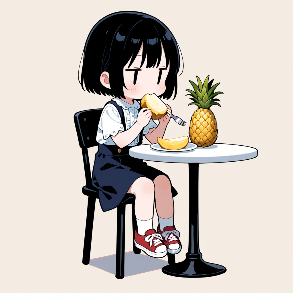 パイナップルを食べる