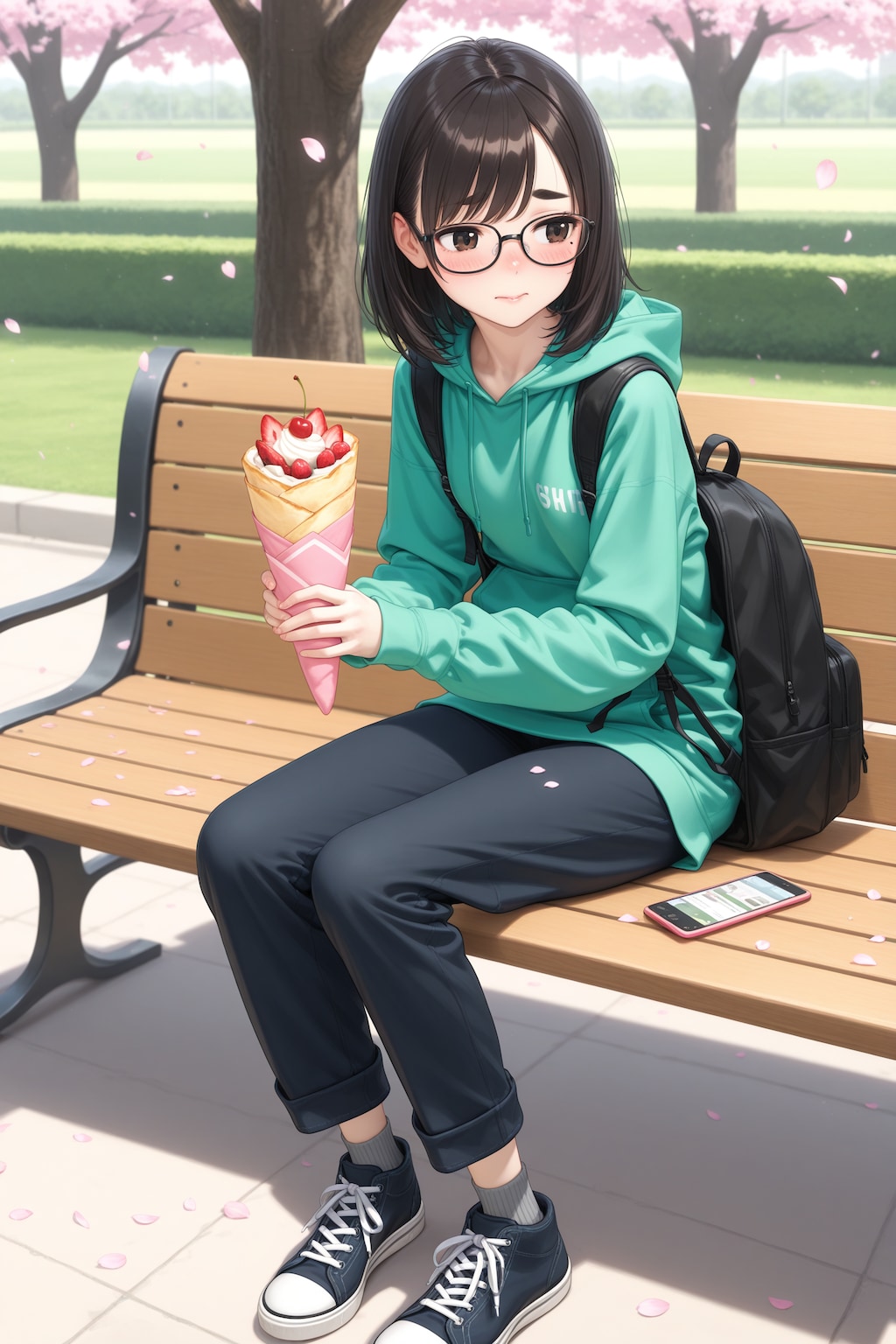 クレープを食べる沙織ちゃん