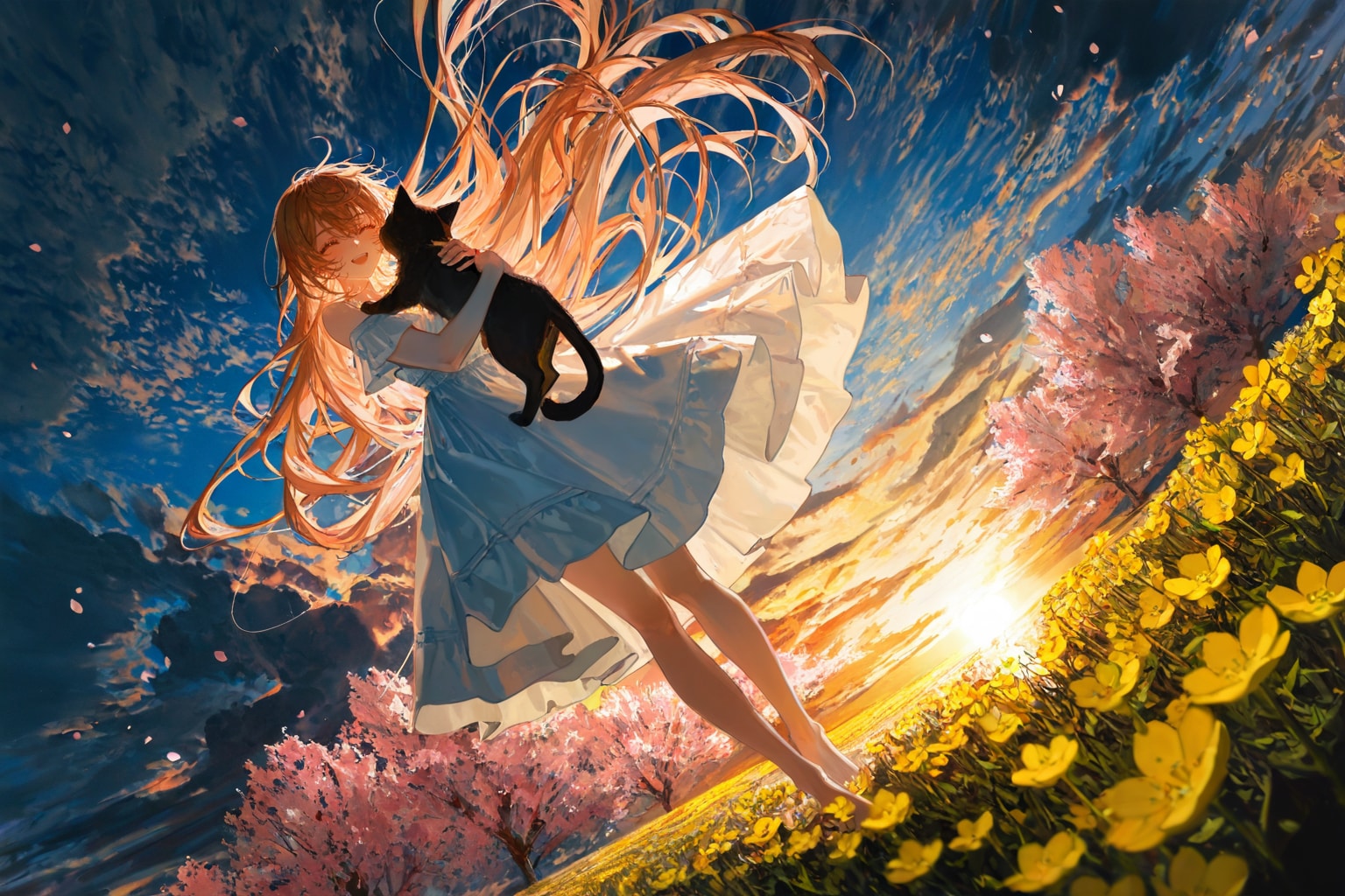 花畑と猫 | の人気AIイラスト・グラビア