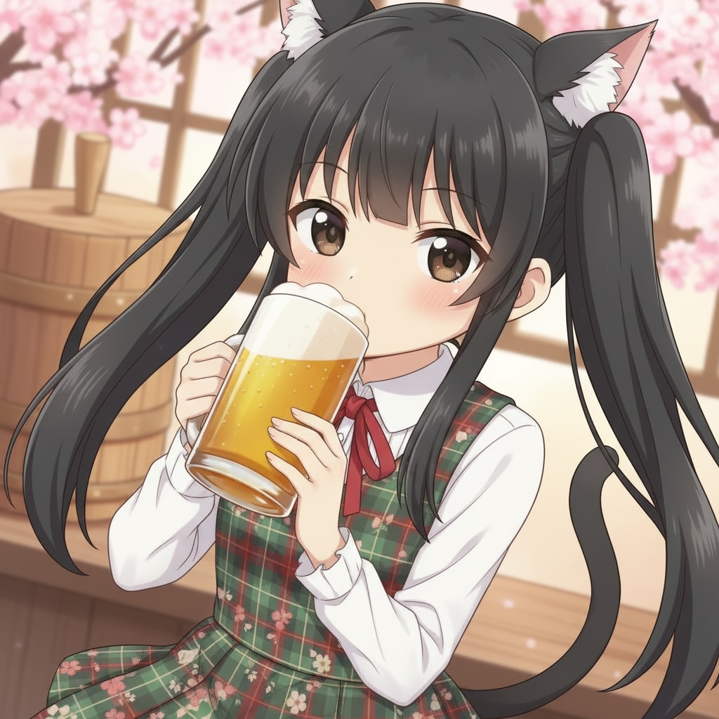 黒ツイにゃん。ビール
