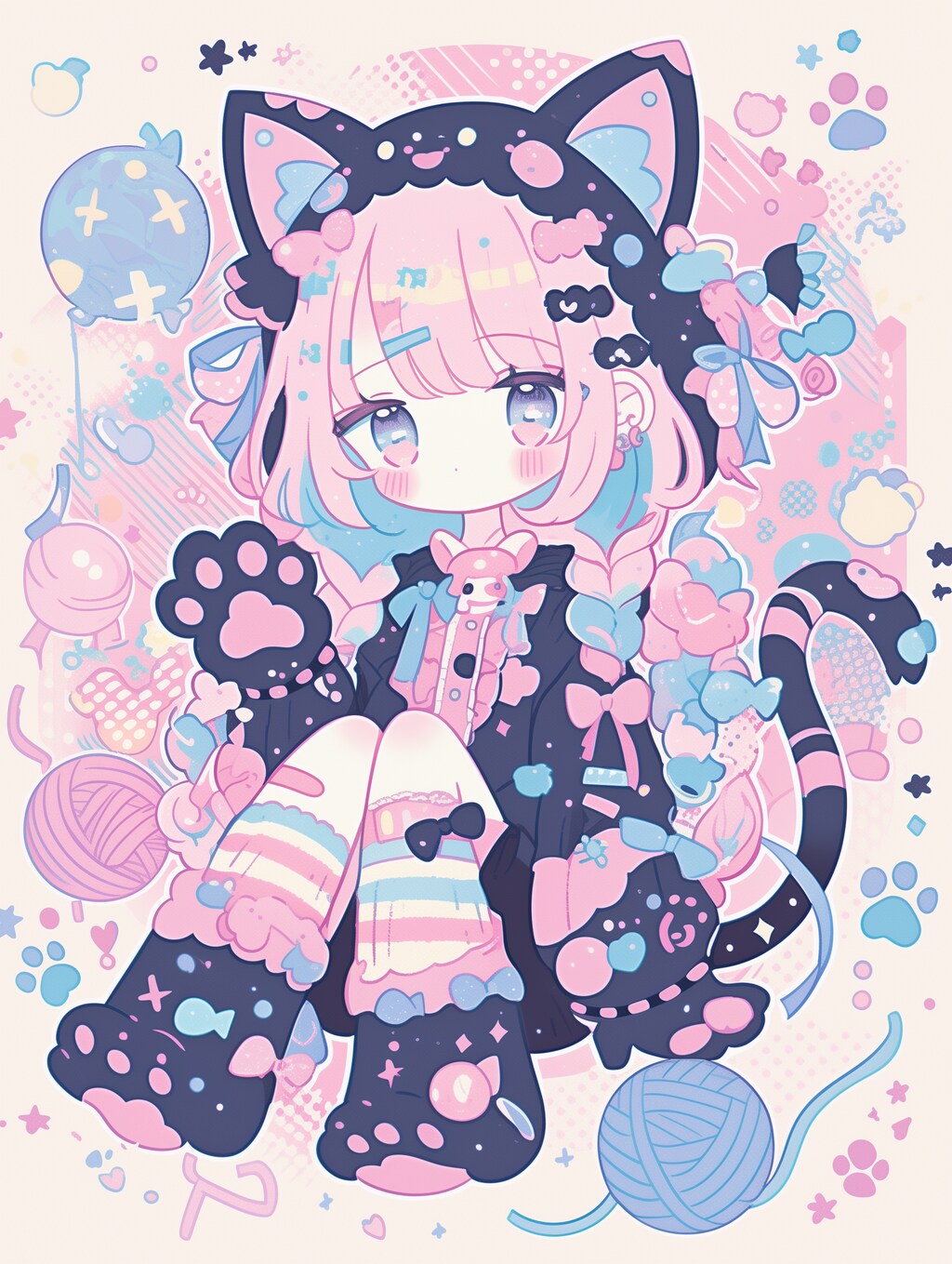 ペン画風にゃんこがーる