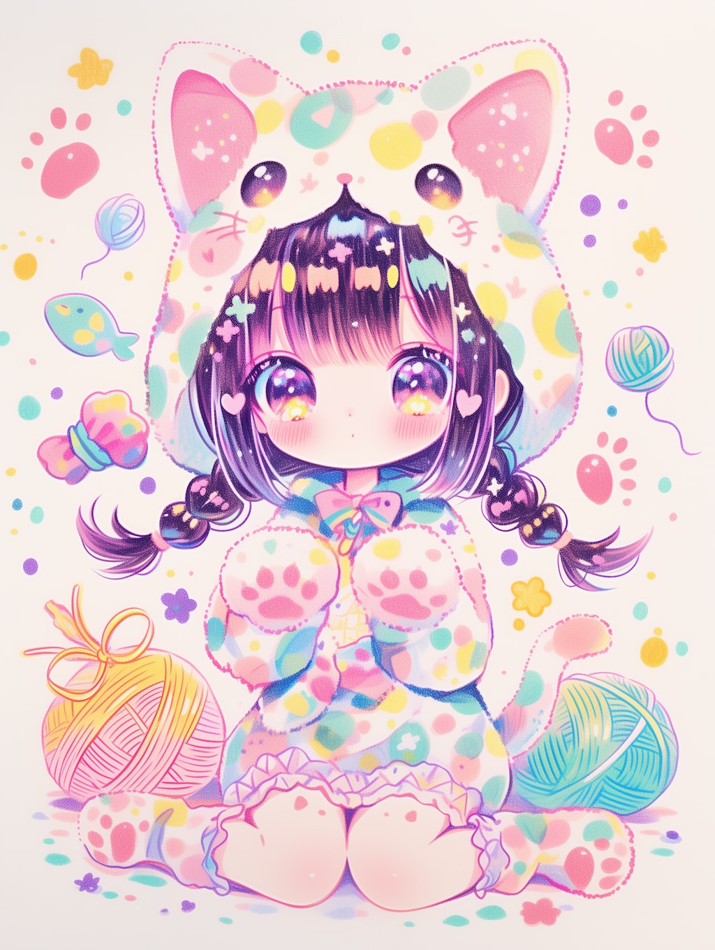 ペン画風にゃんこがーる