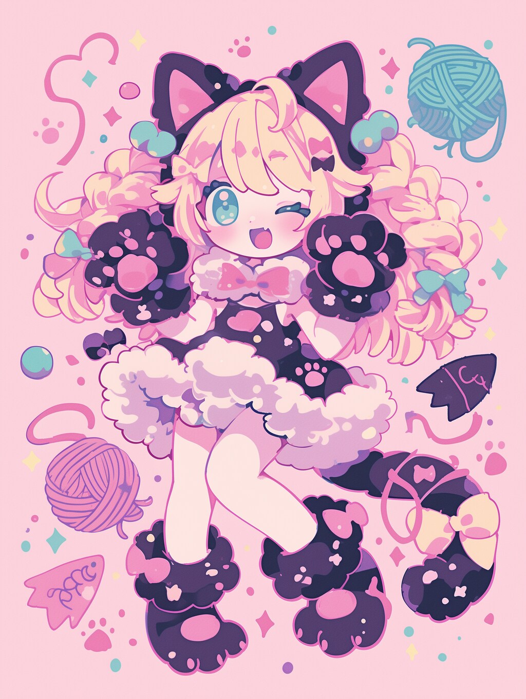 ペン画風にゃんこがーる