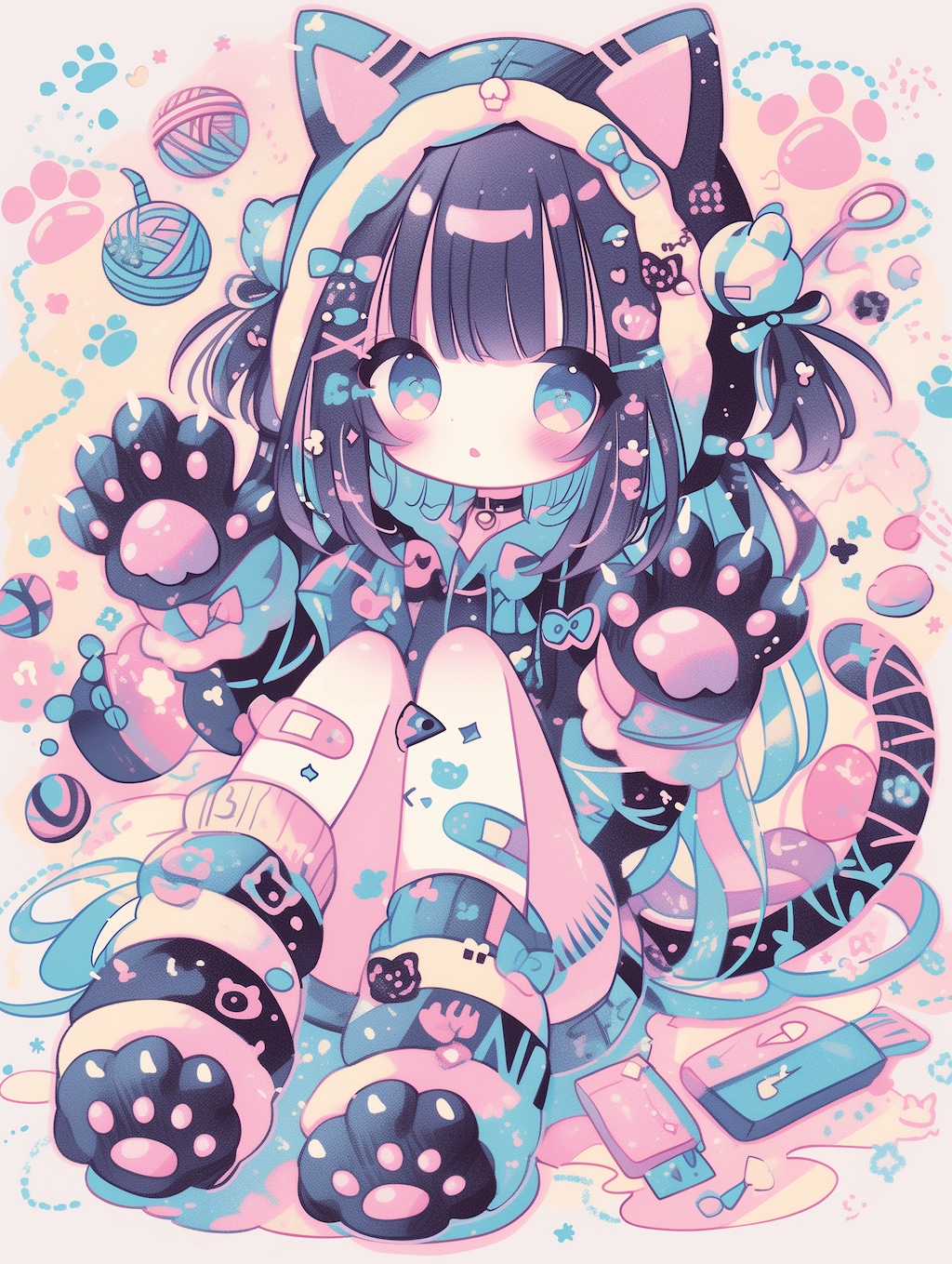 ペン画風にゃんこがーる