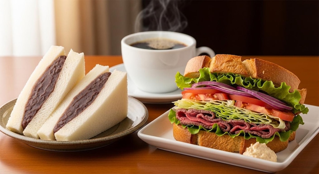 摩訶不思議食堂の餡子サンドとローストビーフサンドのセット