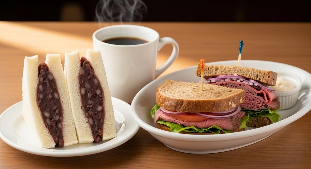 摩訶不思議食堂の餡子サンドとローストビーフサンドのセット