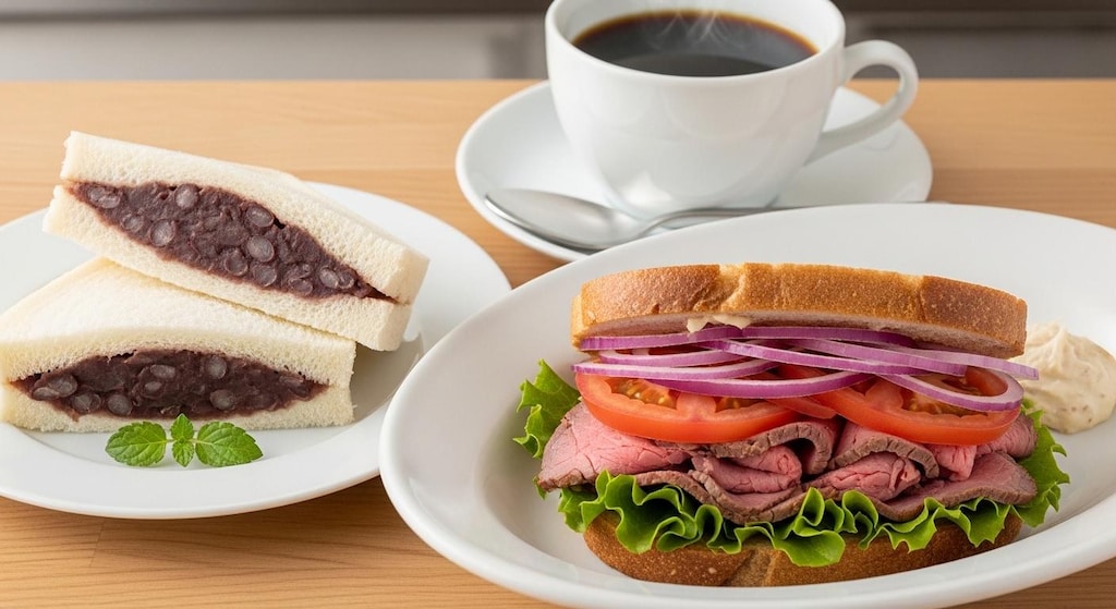 摩訶不思議食堂の餡子サンドとローストビーフサンドのセット