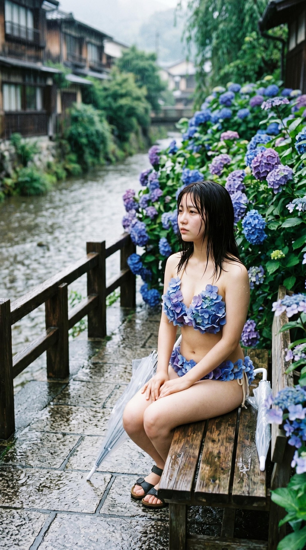 Blue Petals and Summer Rain