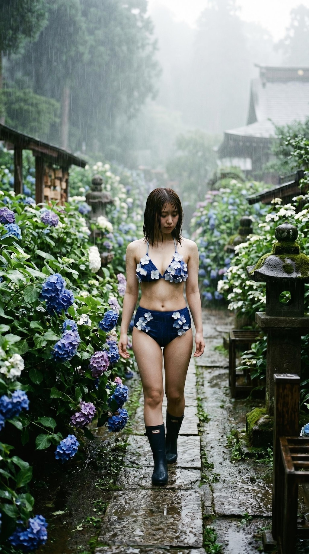 Blue Petals and Summer Rain