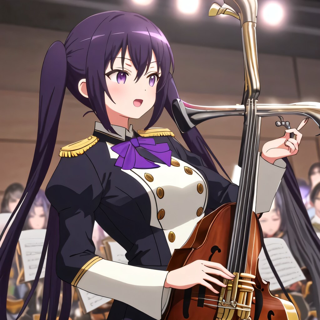 紫髪ツインテでブラスバンドの少女