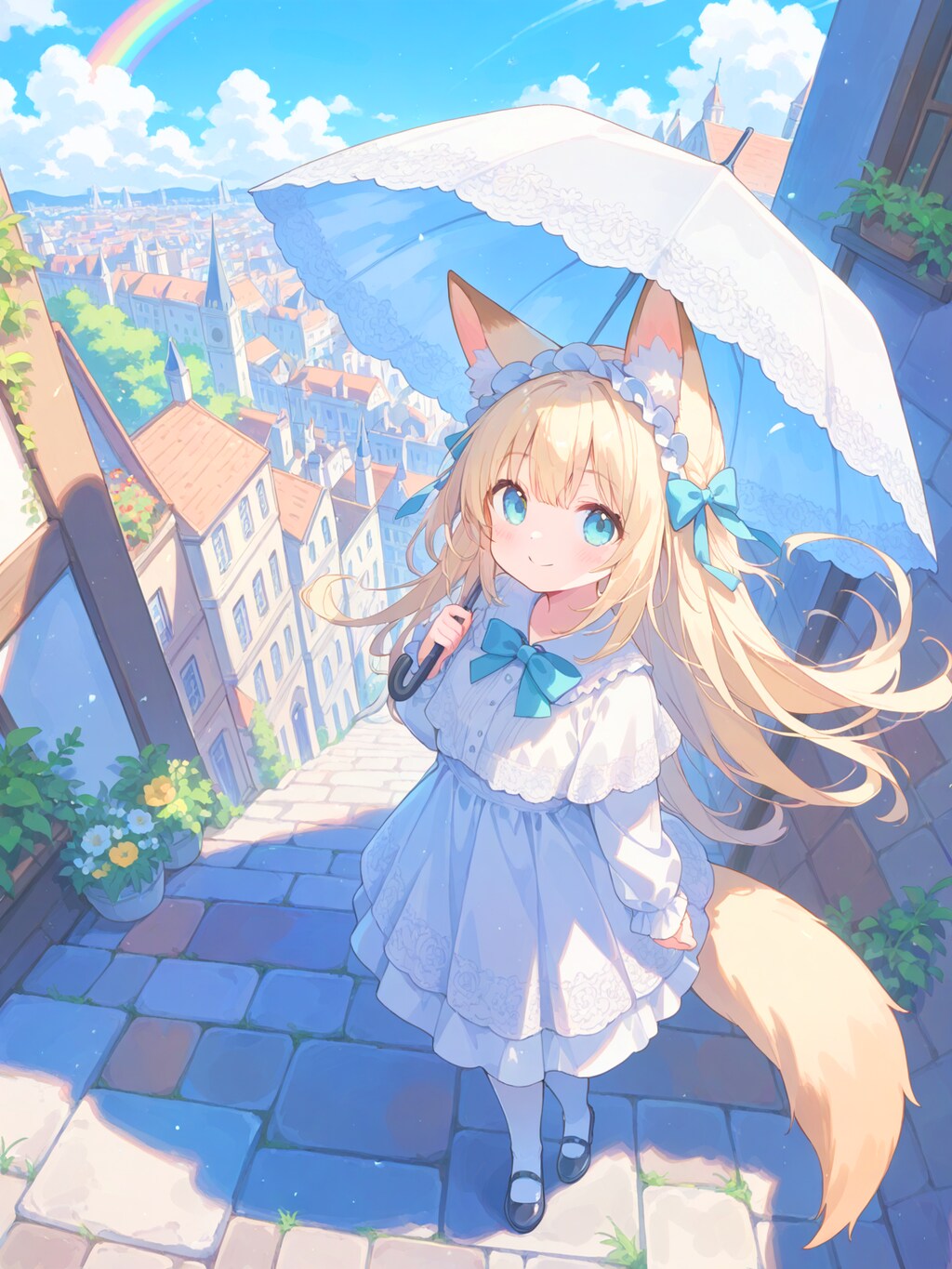 見上げれば虹晴れ