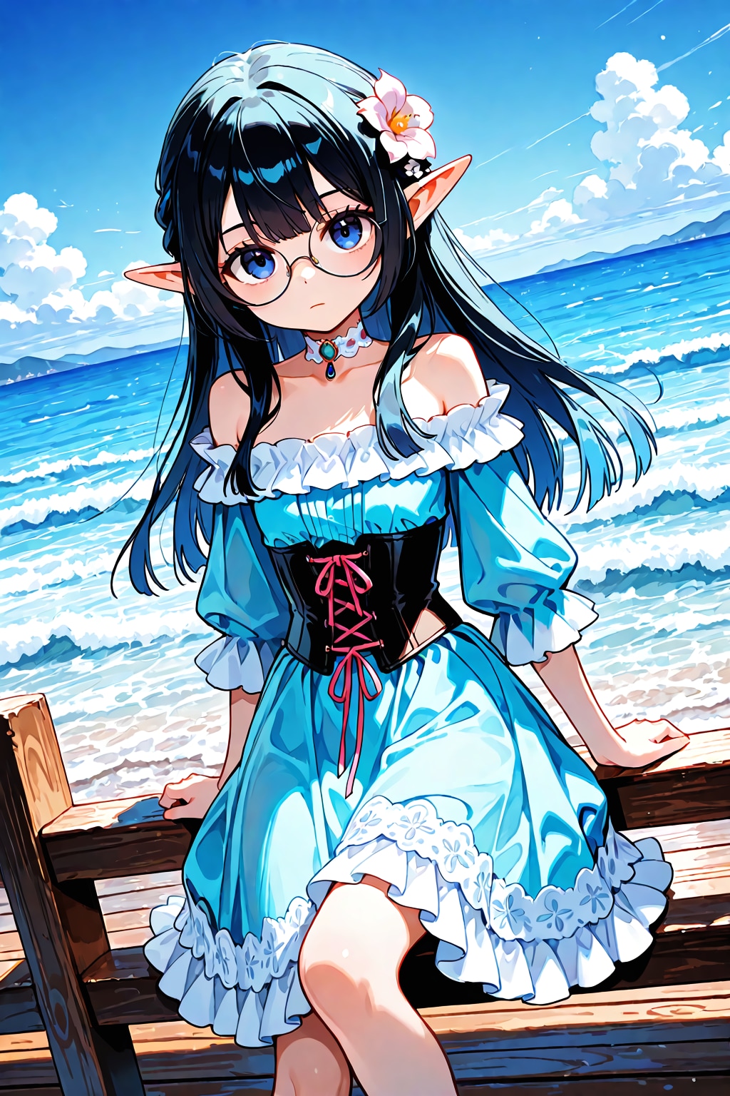 日傘のなかの青い海