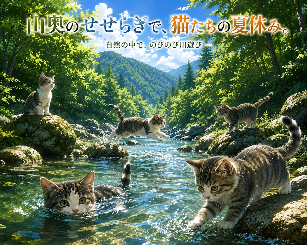 渓流のネコ遊び日和