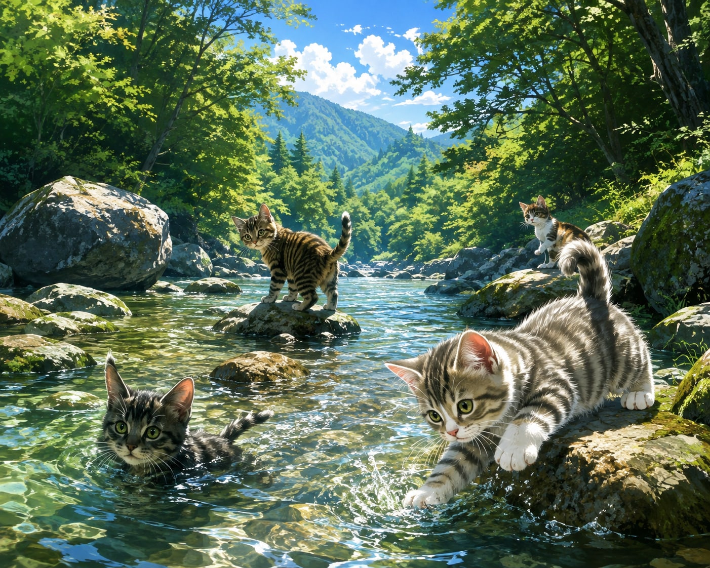 渓流のネコ遊び日和