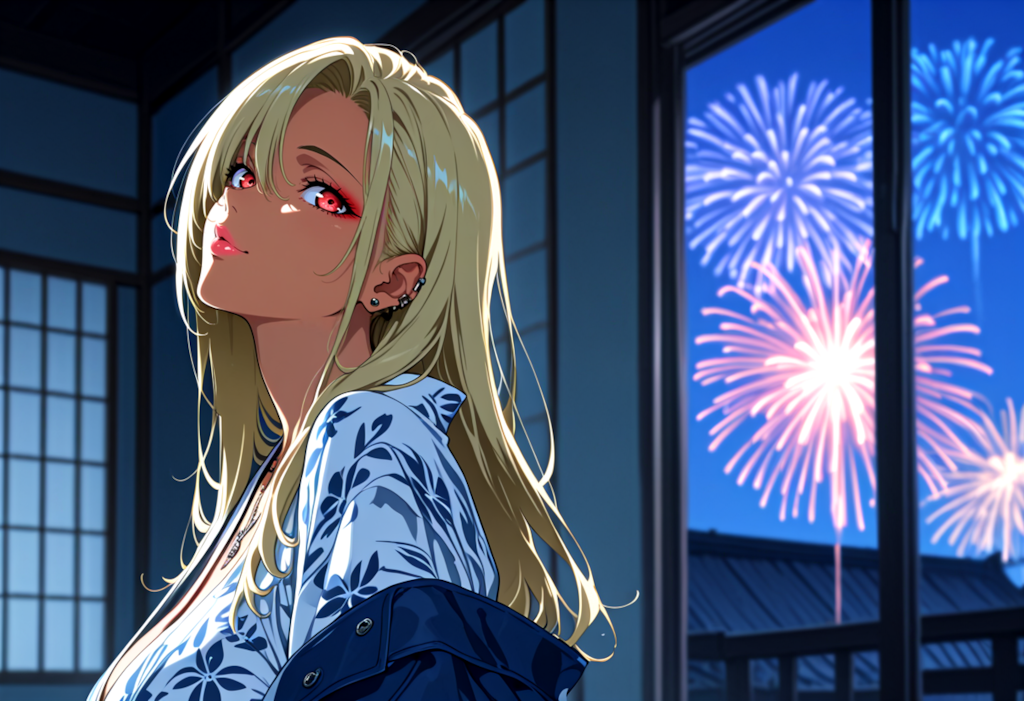 ギャルと浴衣と夏花火と