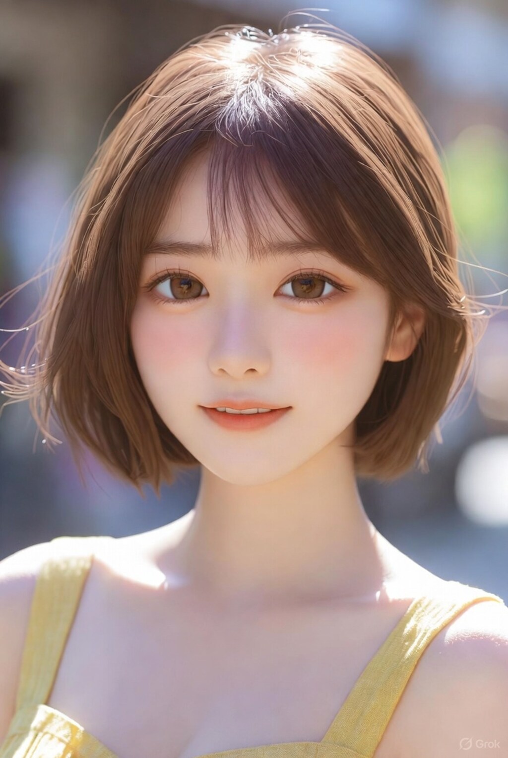 茶髪ボブでサンドレスの美女２