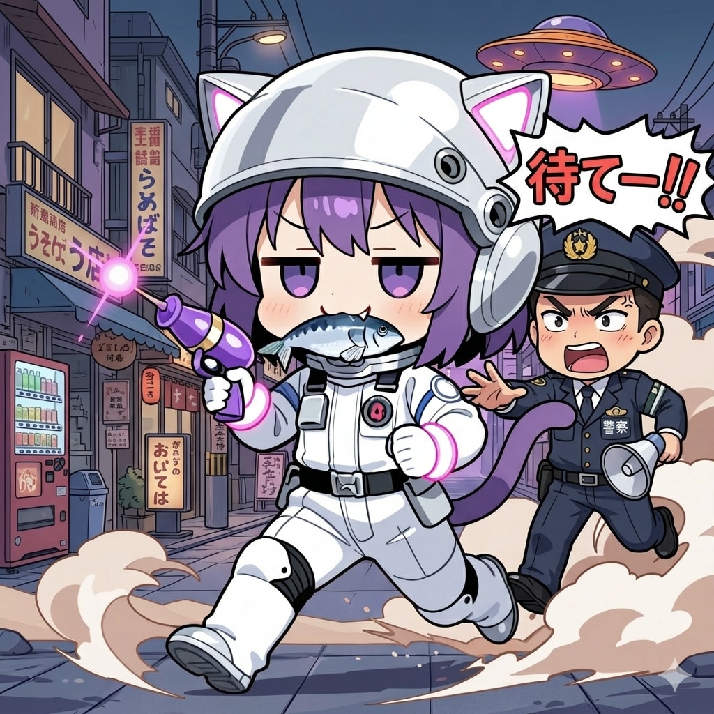 ネコ型宇宙人、極秘つまみぐい任務中に見つかってしまう！！！