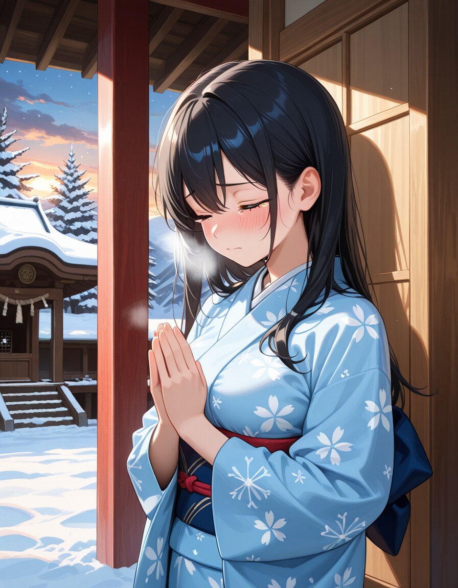 神社で祈る葵さん(PixAI版その1)