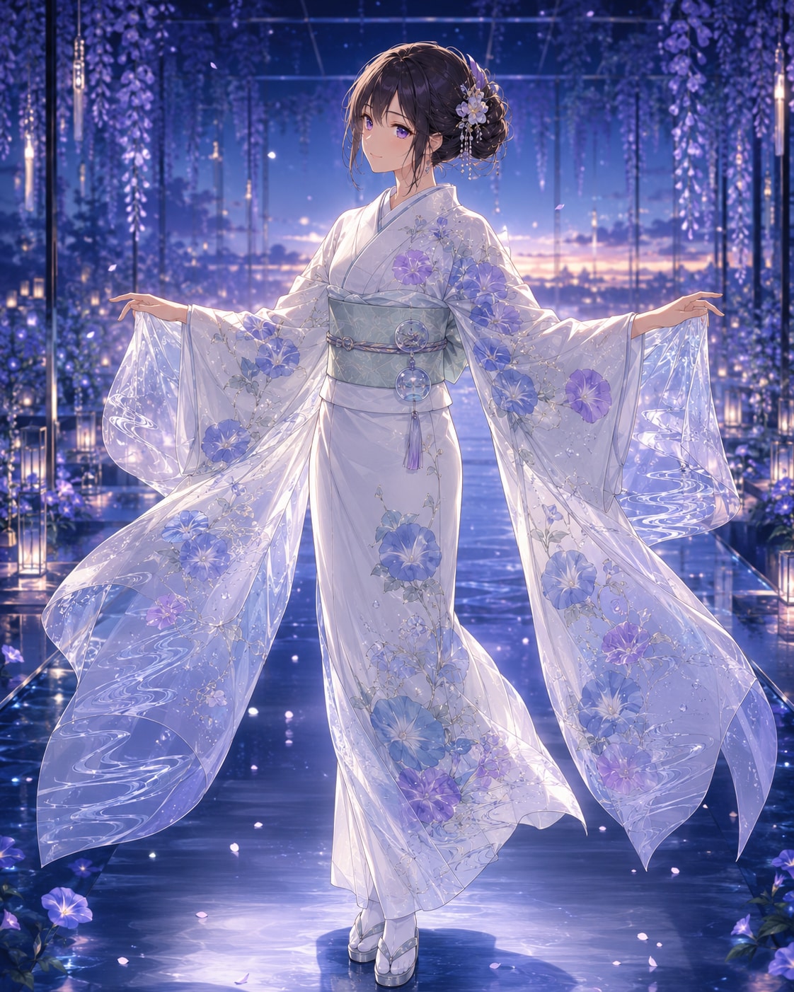 朝顔露草の涼風振袖