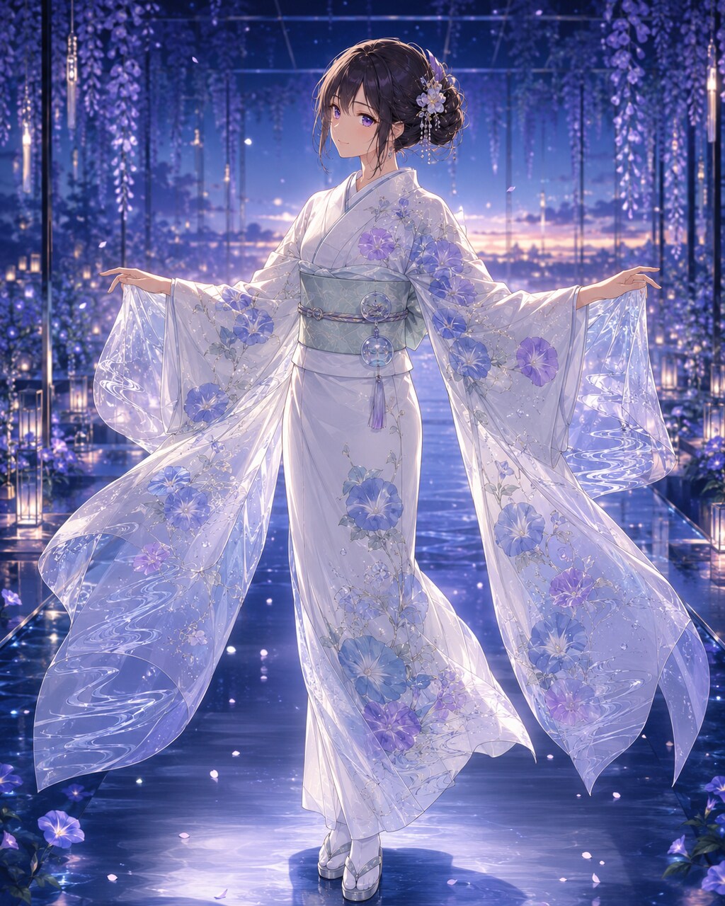 朝顔露草の涼風振袖