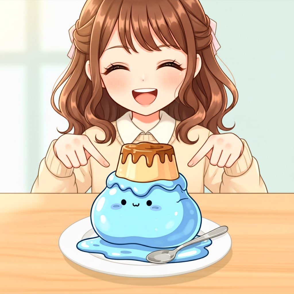 スライムにプリンをのせる