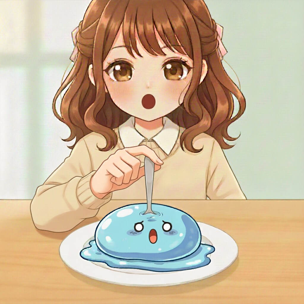 スライムにプリンをのせる