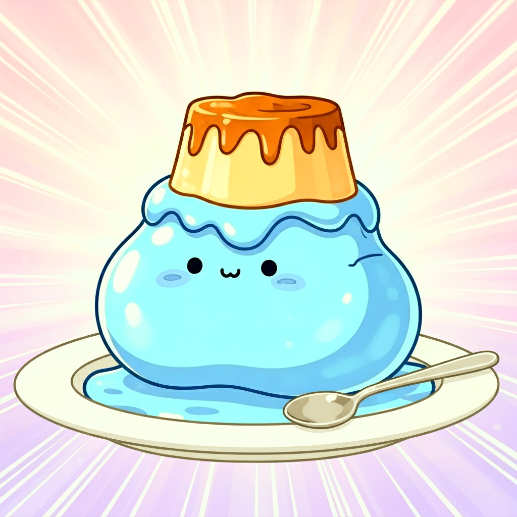 スライムにプリンをのせる