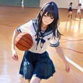 制服のままバスケットを楽しむ少女(先頭にPhotorealisticを追加)（ベレー帽は外したけど、スリッパは直し忘れていました） 3枚目