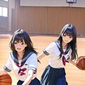 制服のままバスケットを楽しむ少女(先頭にPhotorealisticを追加)（ベレー帽は外したけど、スリッパは直し忘れていました） 4枚目
