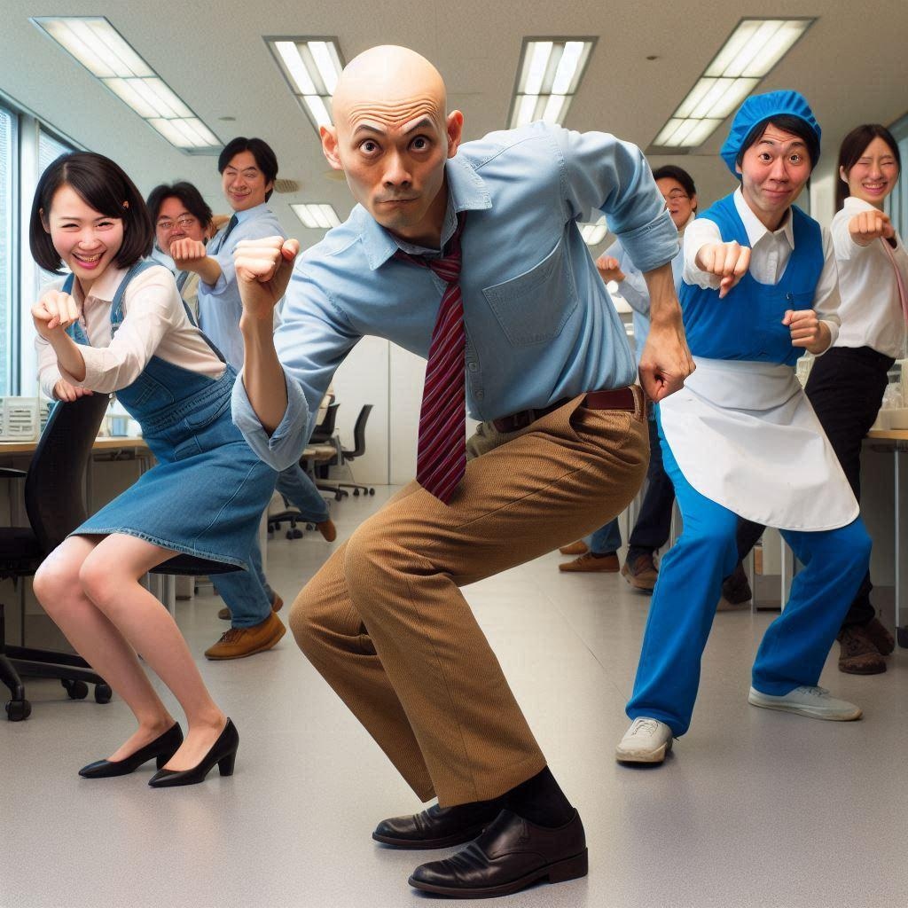 掃除のおばちゃんと踊るハゲ部長