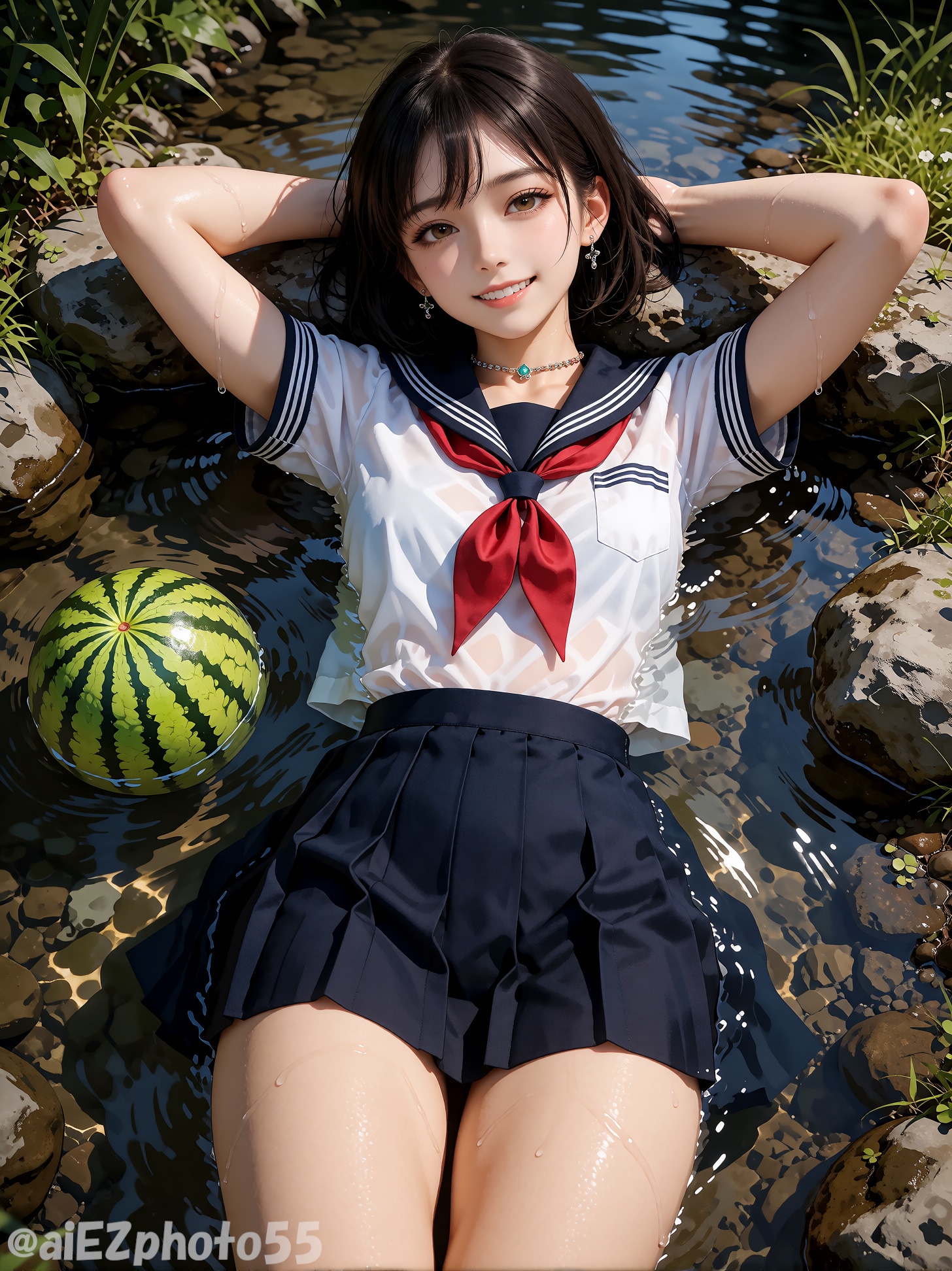 小川で涼む２