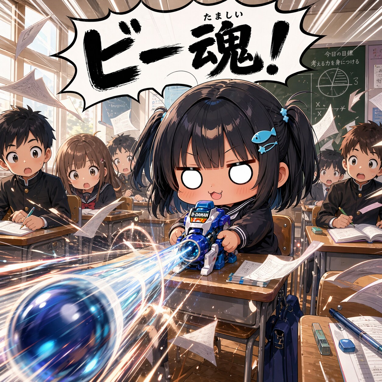 ビーダマンをするこなつちゃん