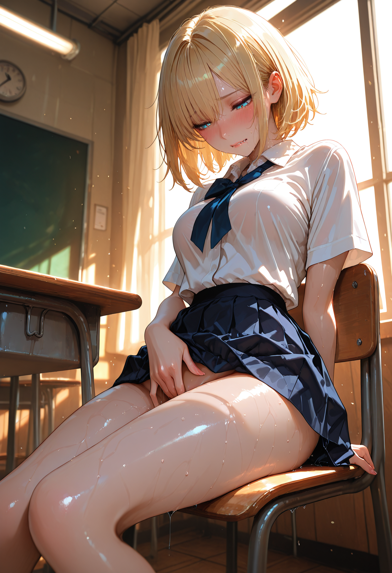 机の下こっそりオナニーギャル❤