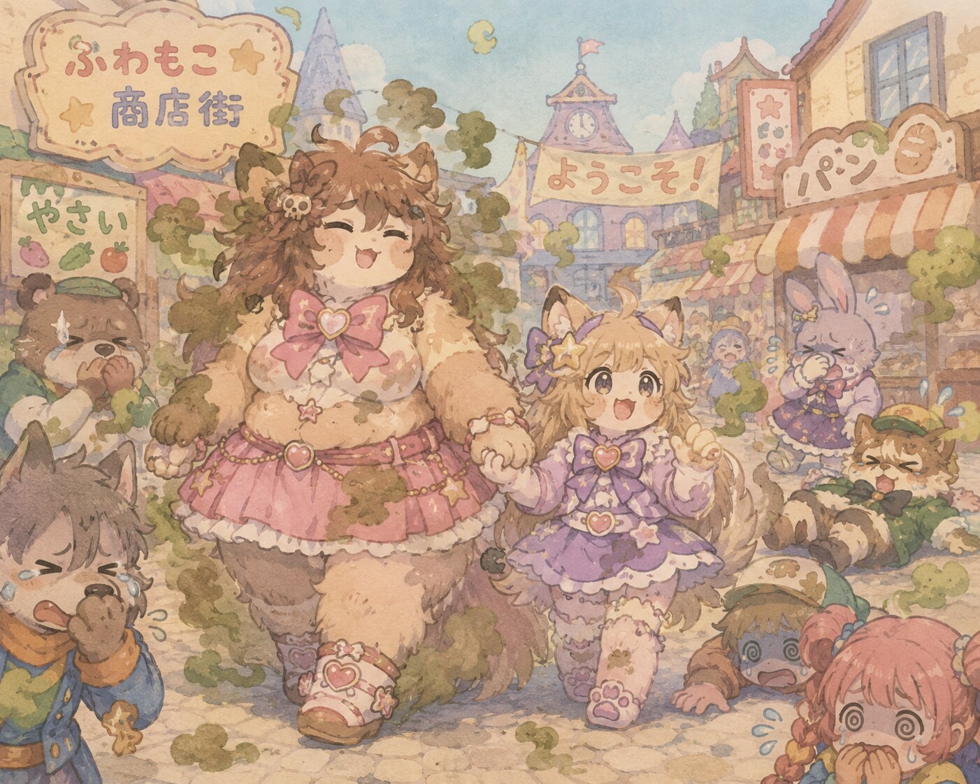 とってもくさい！魔法少女ちゃんたちが商店街を歩く | の人気AIイラスト・グラビア