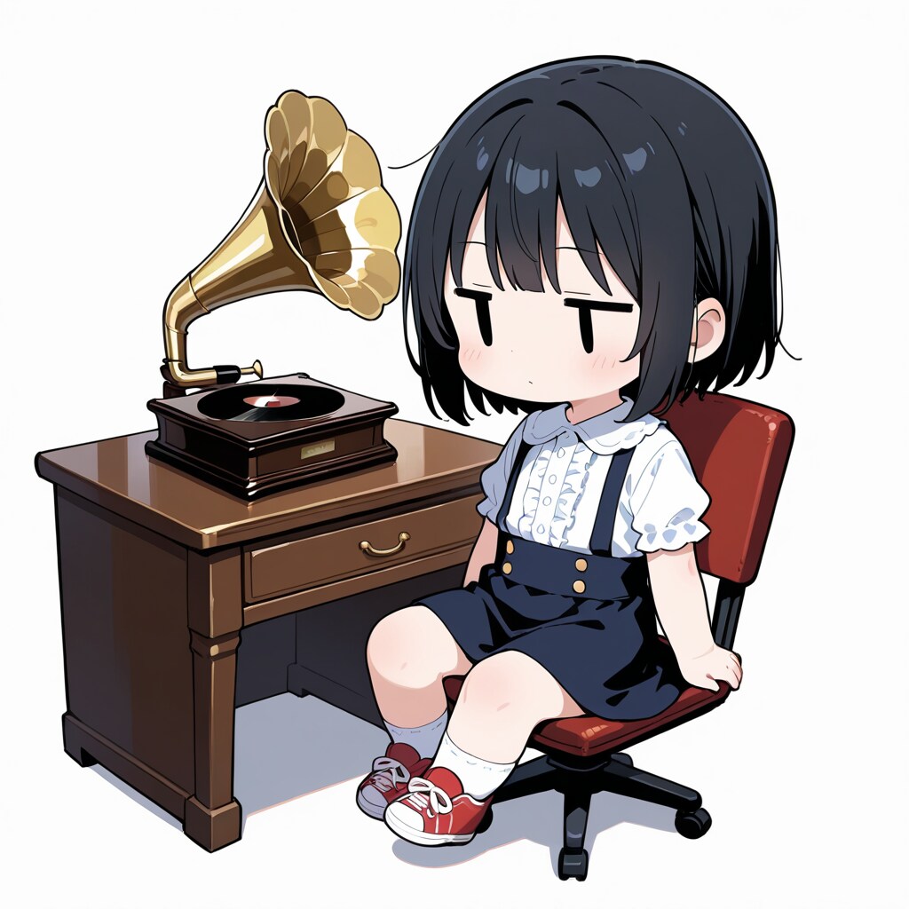 蓄音機の音に耳をかたむける