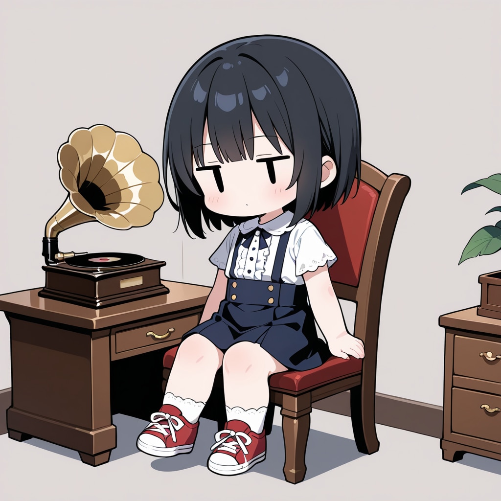 蓄音機の音に耳をかたむける
