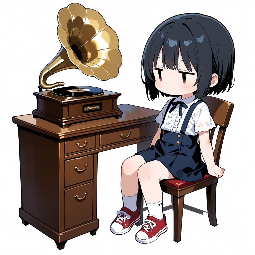 蓄音機の音に耳をかたむける