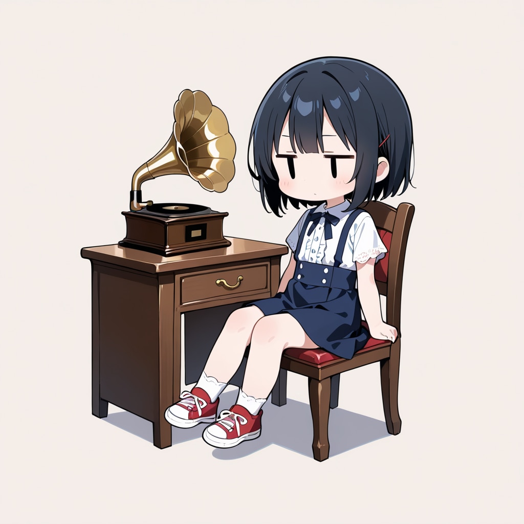 蓄音機の音に耳をかたむける