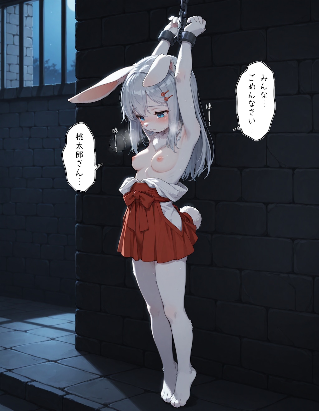 鬼に捕まってしまったウサギ少女