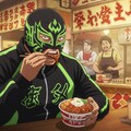 牛丼を食べる覆面レスラー 3枚目